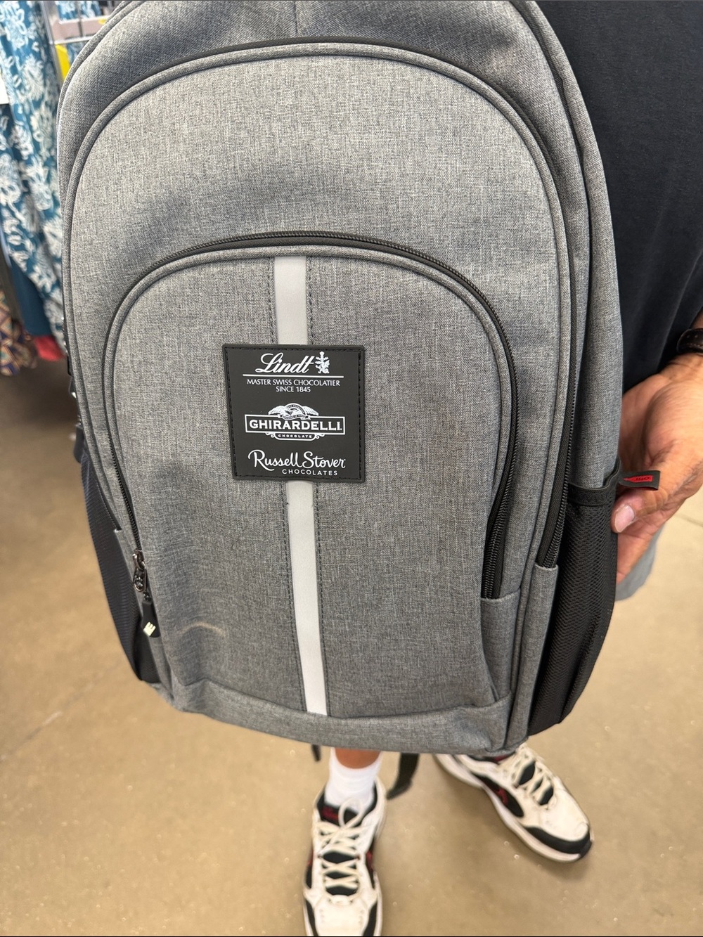 Gray Men's Backpack with Chocolate Brand Patch